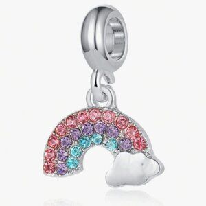 Rainbow with Cloud Rhinestone Charm with Silver Metal Sparkles and Shines